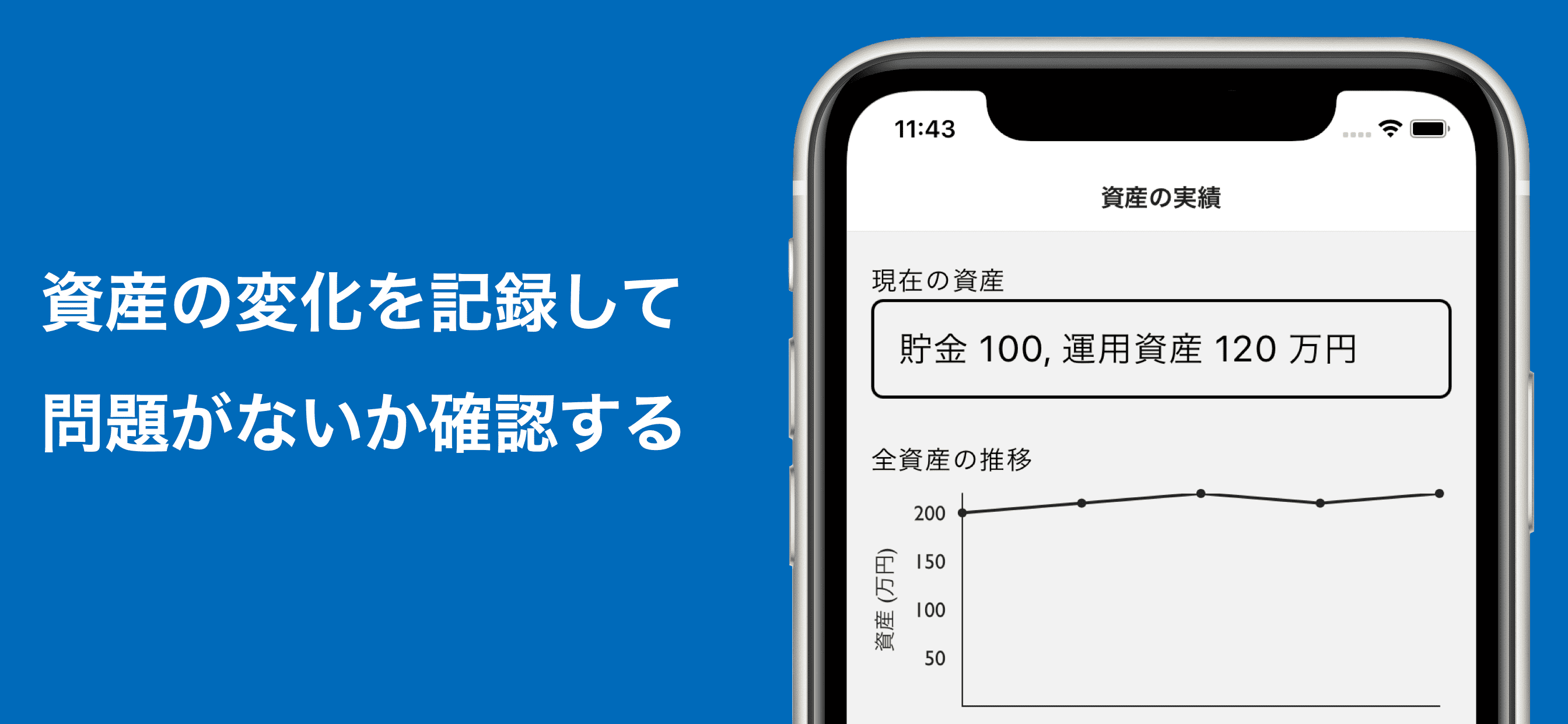 資産の変化を記録して確認する画面